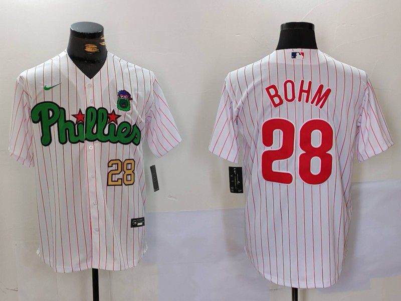 Men Philadelphia Phillies #28 Bohm White stripe Second generation Joint Name 2024 Nike MLB Jersey style 2